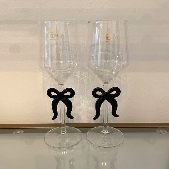 Black Bow Wine Glass Set of 2 Holiday Glam Barware NEW - Picture 9 of 10